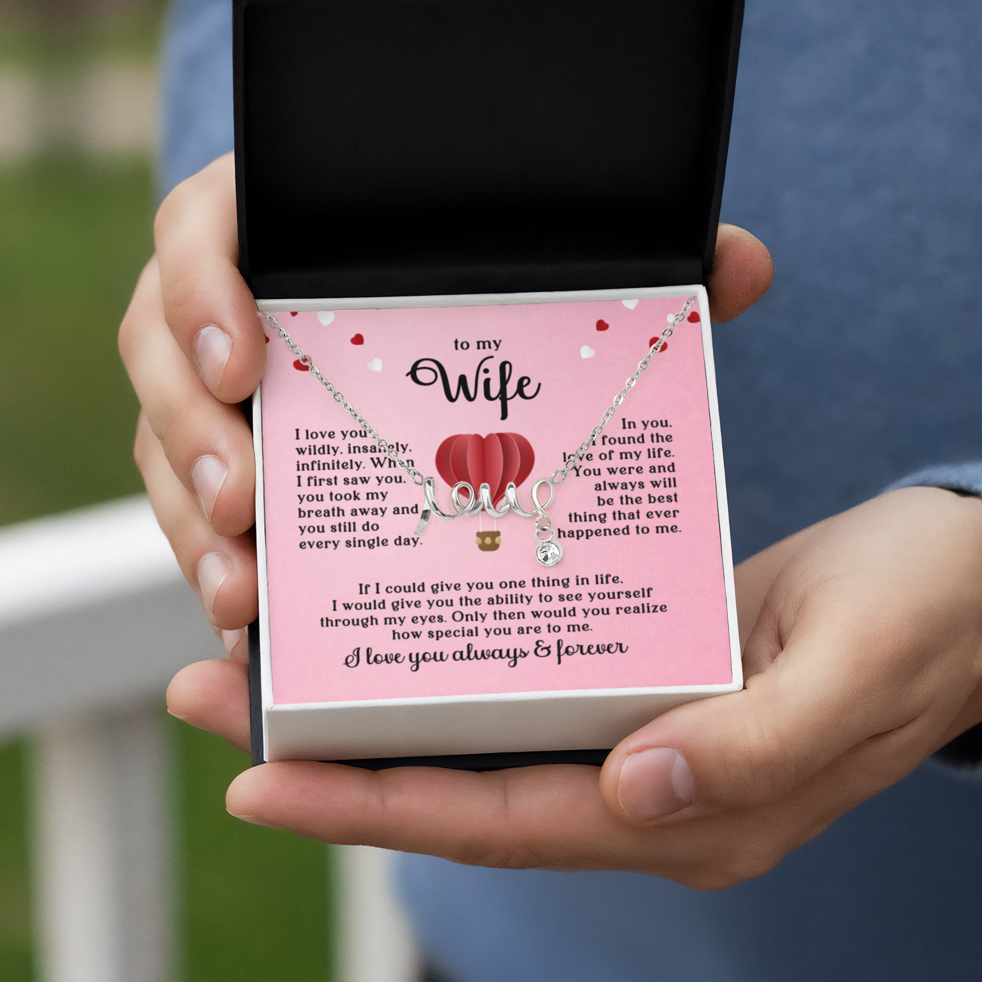 To My Wife Love Necklace – Romantic Gift for Wife, Anniversary Gift, Birthday Gift for Her, “I Love You Always & Forever” Jewelry Gift