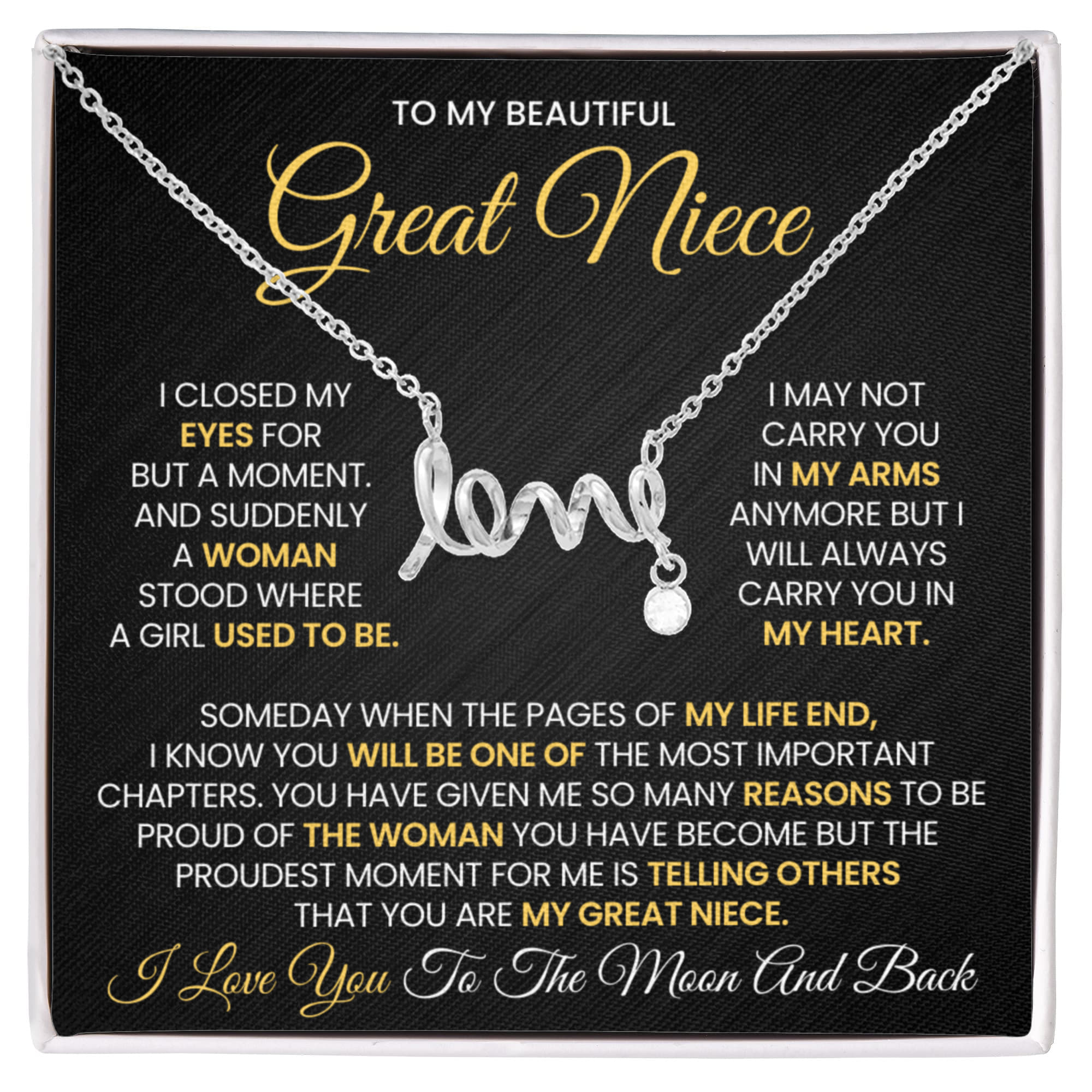 Love Necklace for Great Niece – Meaningful Gift for Great Niece, “Love” Script Jewelry