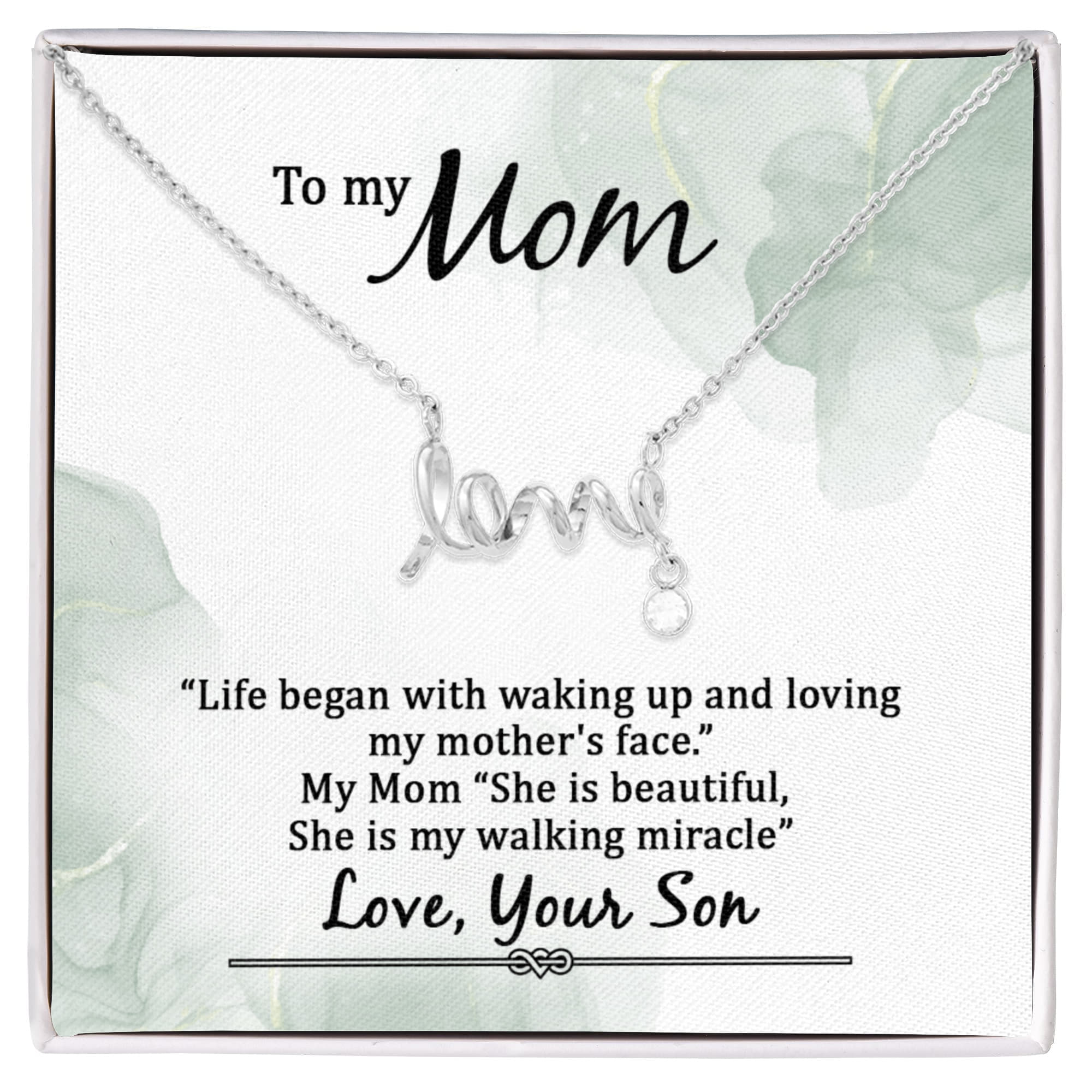 Love Script Necklace for Mom – Dainty “Love” Pendant Gift from Son, Meaningful Jewelry for Mother