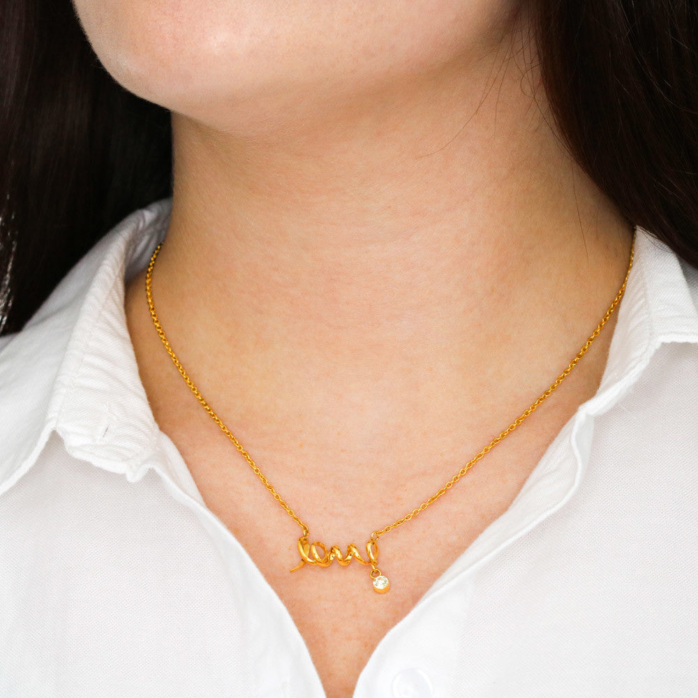 Love Script Necklace for Mom – Dainty “Love” Pendant Gift from Son, Meaningful Jewelry for Mother