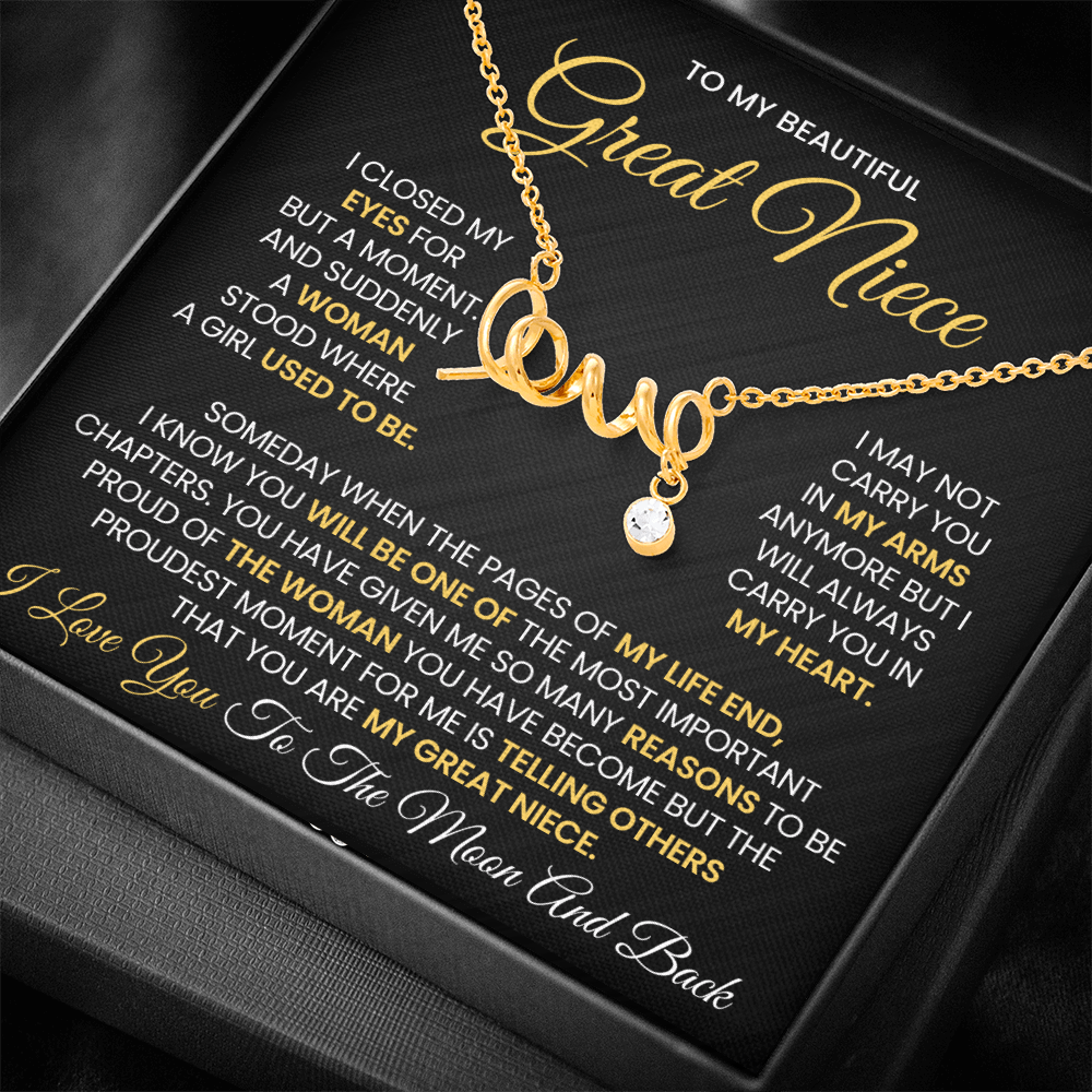 Love Necklace for Great Niece – Meaningful Gift for Great Niece, “Love” Script Jewelry