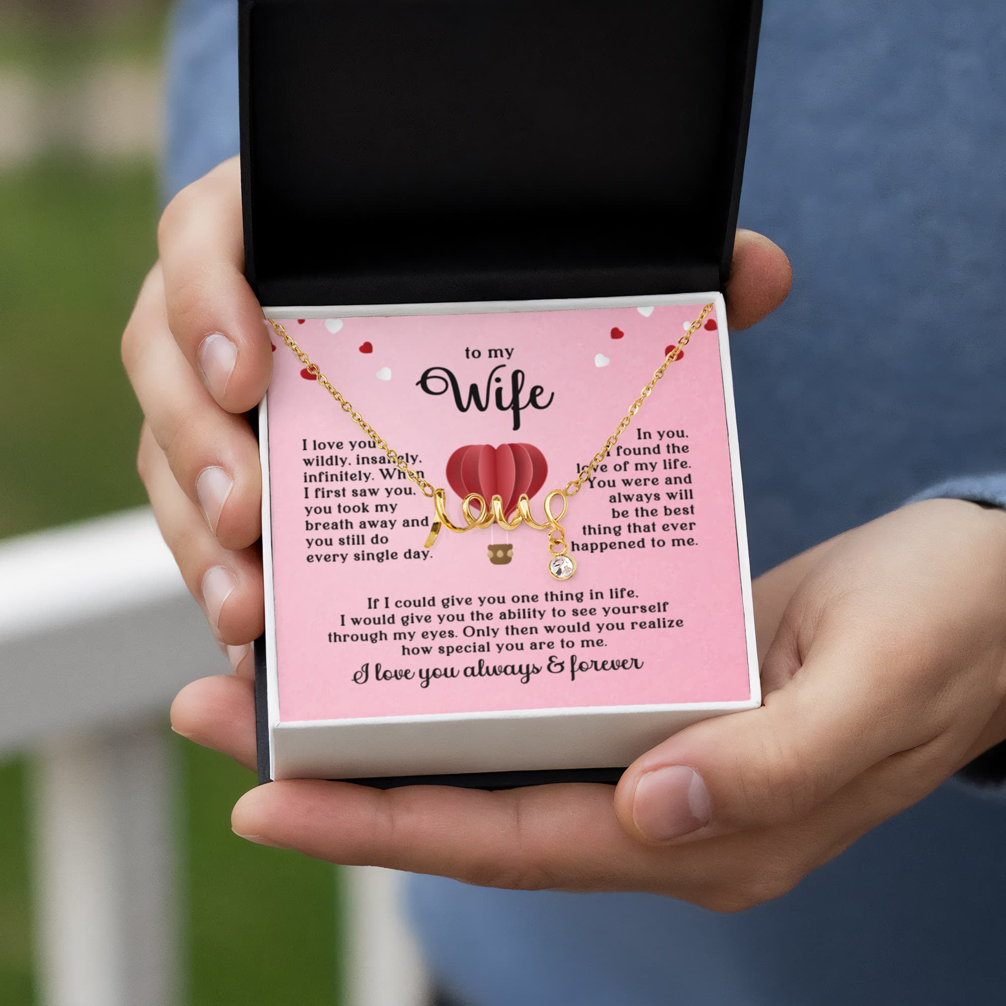 To My Wife Love Necklace – Romantic Gift for Wife, Anniversary Gift, Birthday Gift for Her, “I Love You Always & Forever” Jewelry Gift