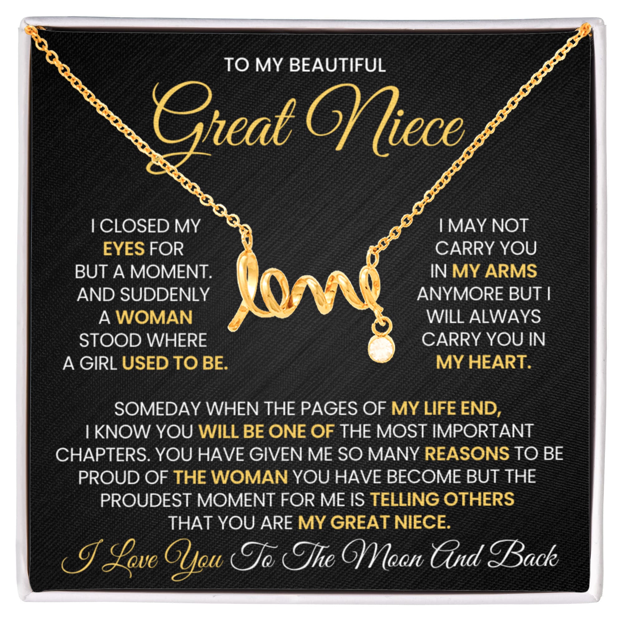Love Necklace for Great Niece – Meaningful Gift for Great Niece, “Love” Script Jewelry