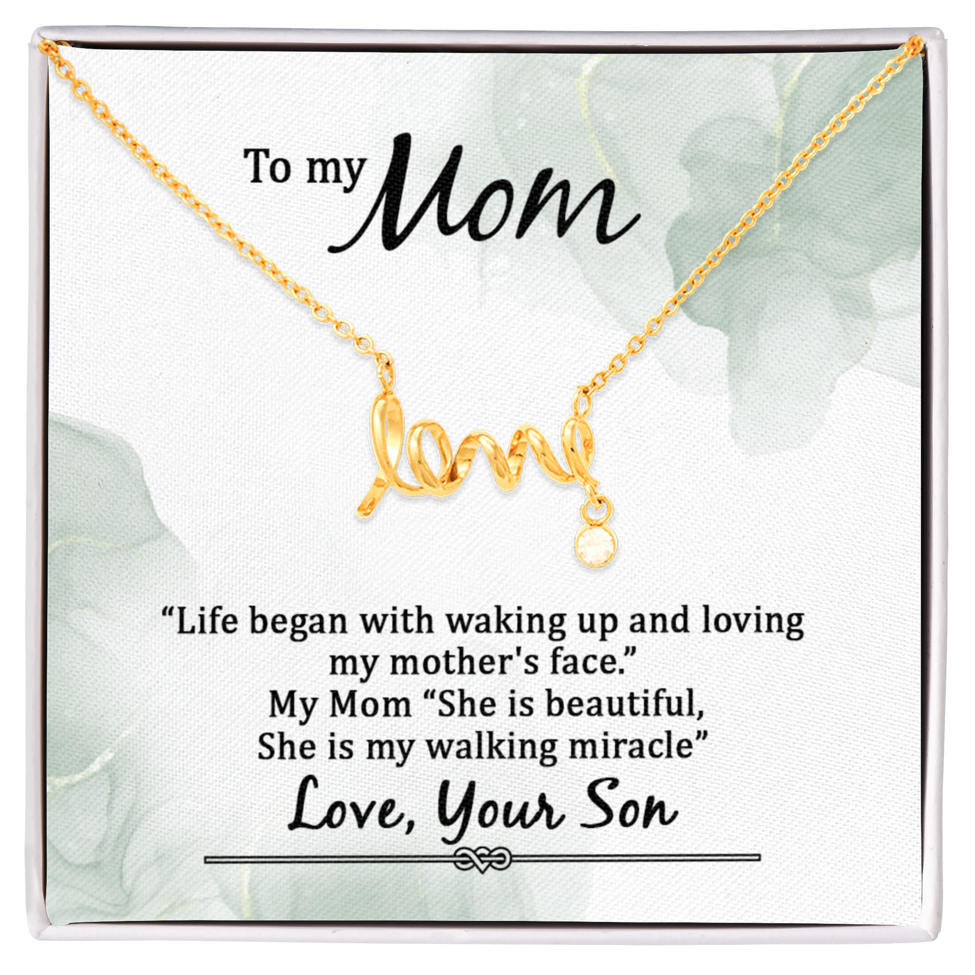 Love Script Necklace for Mom – Dainty “Love” Pendant Gift from Son, Meaningful Jewelry for Mother