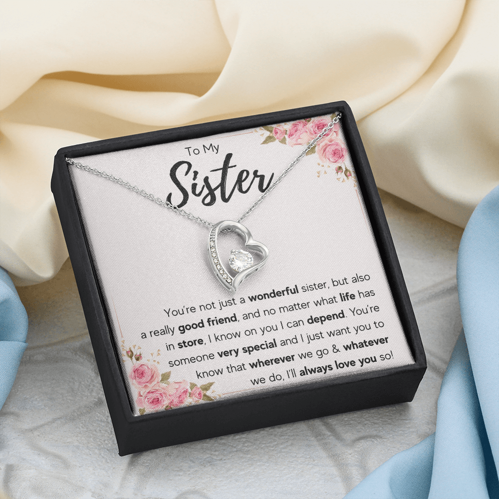 To My Sister Necklace – Forever Connected by Heart Gift