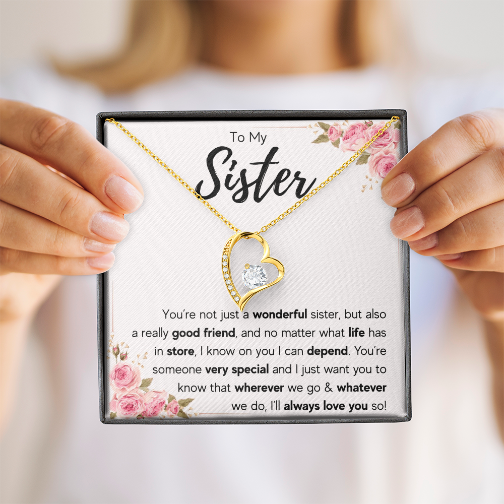 To My Sister Necklace – Forever Connected by Heart Gift