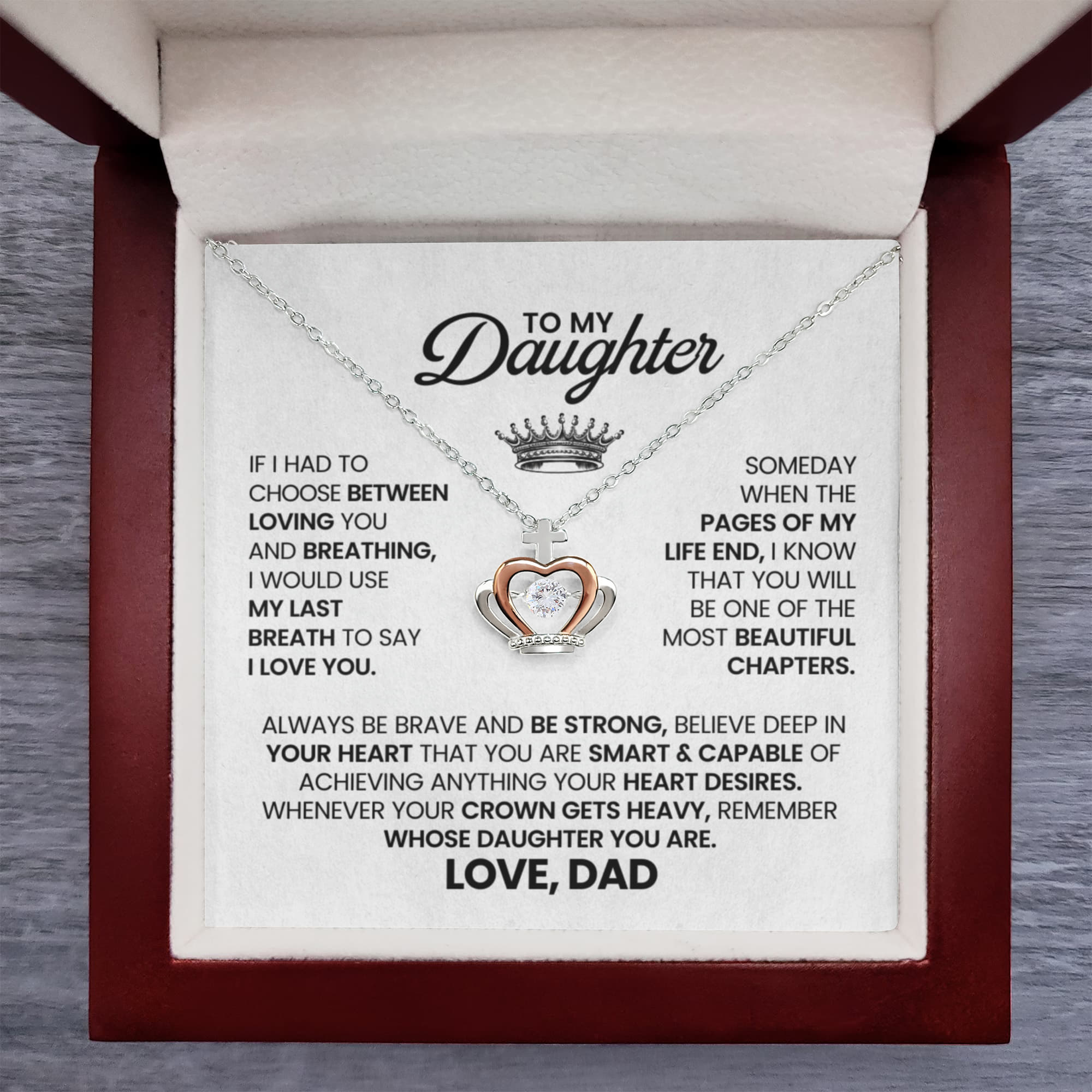 To My Daughter Crown Necklace – Heartfelt Gift From Dad With Love Message