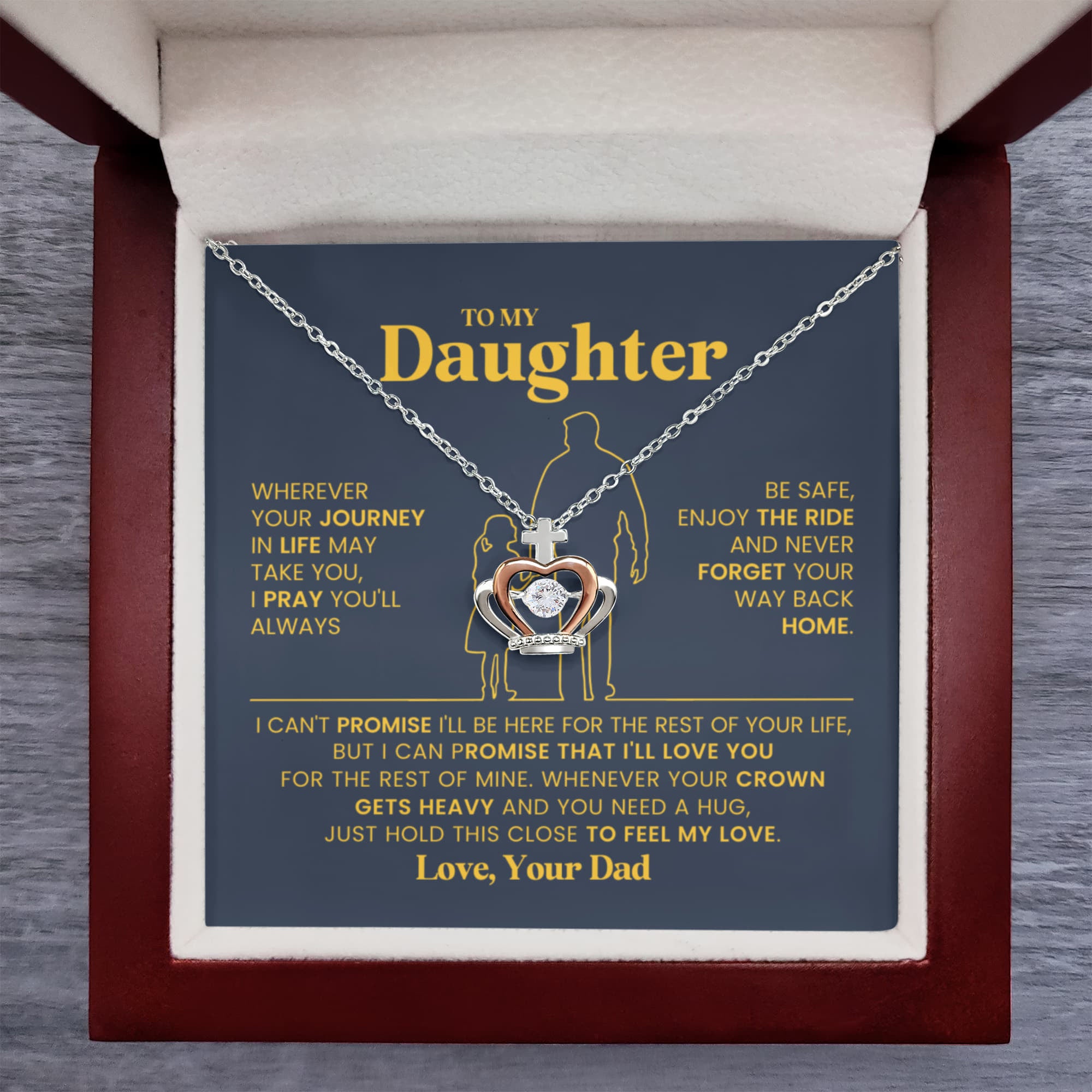 Crown Pendant Necklace for Daughter – Meaningful Gift from Dad, Sterling Silver Daughter Jewelry