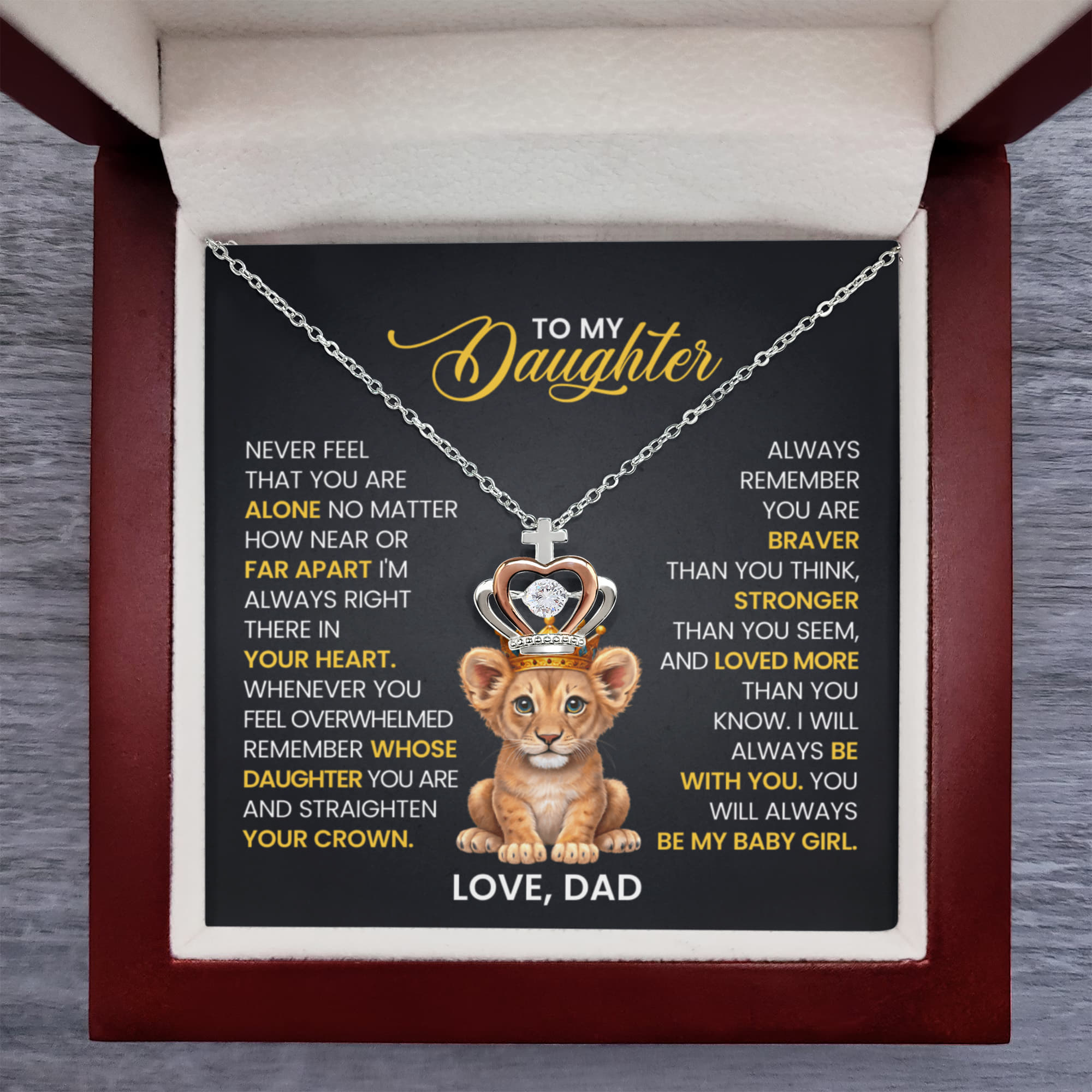 To My Daughter Crown Necklace – Inspirational Gift From Dad “Straighten Your Crown” Message