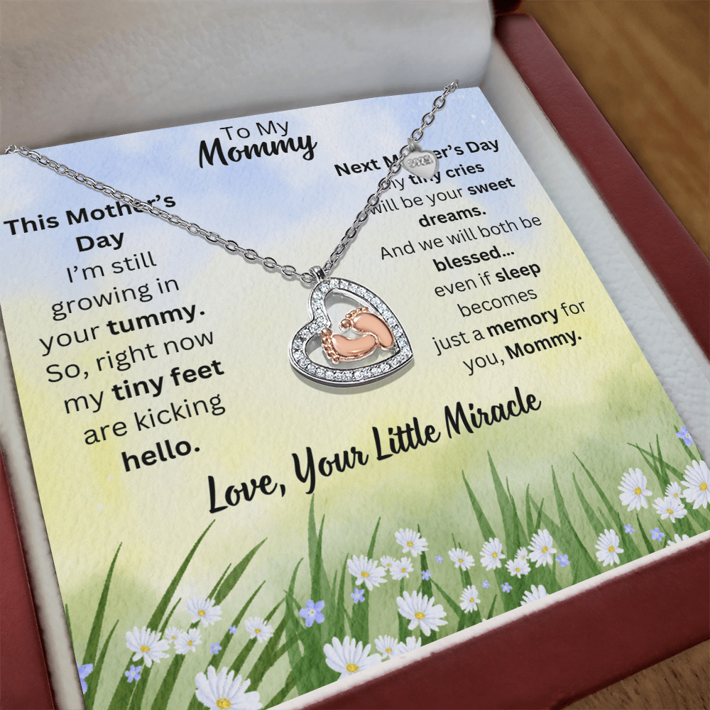Mother's Day Gift for Mom-to-Be – Baby Feet Heart Pregnancy Necklace with “To My Mommy” Message Card