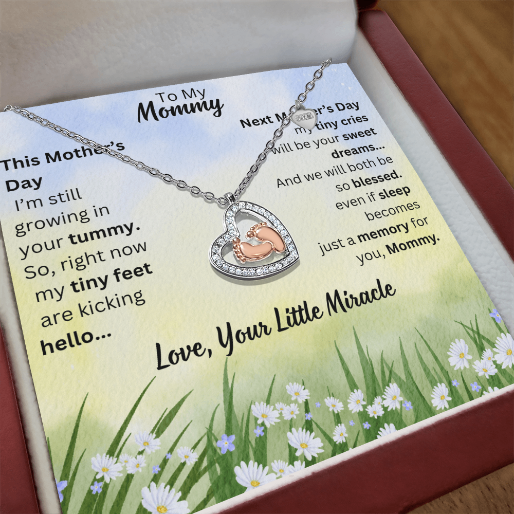 Mother's Day Gift for Mom-to-Be – Baby Feet Heart Pregnancy Necklace with “To My Mommy” Message Card