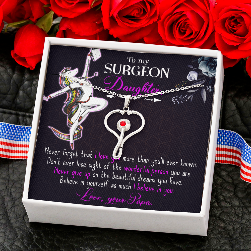 Surgeon Daughter Necklace Gift – Medical Graduation Gift from Dad, Stethoscope Heart Jewelry for Future Doctor