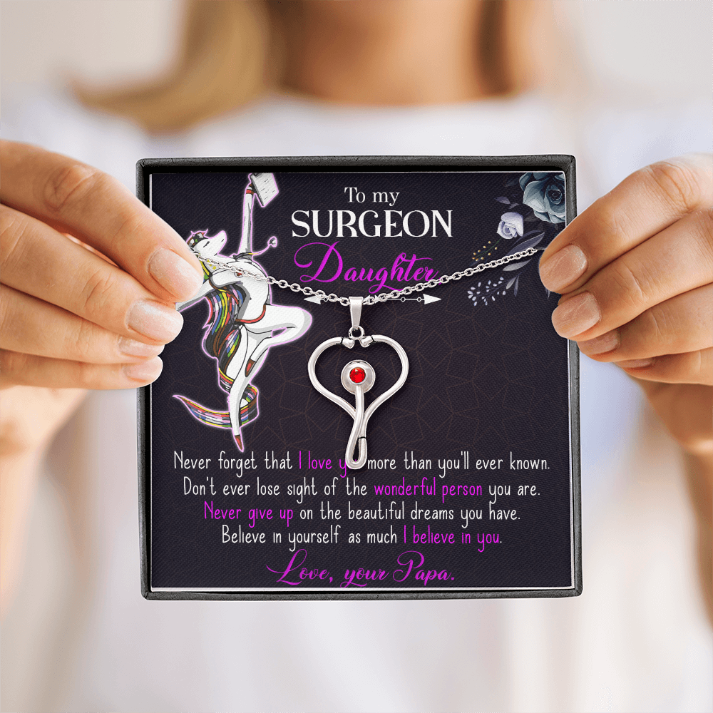 Surgeon Daughter Necklace Gift – Medical Graduation Gift from Dad, Stethoscope Heart Jewelry for Future Doctor