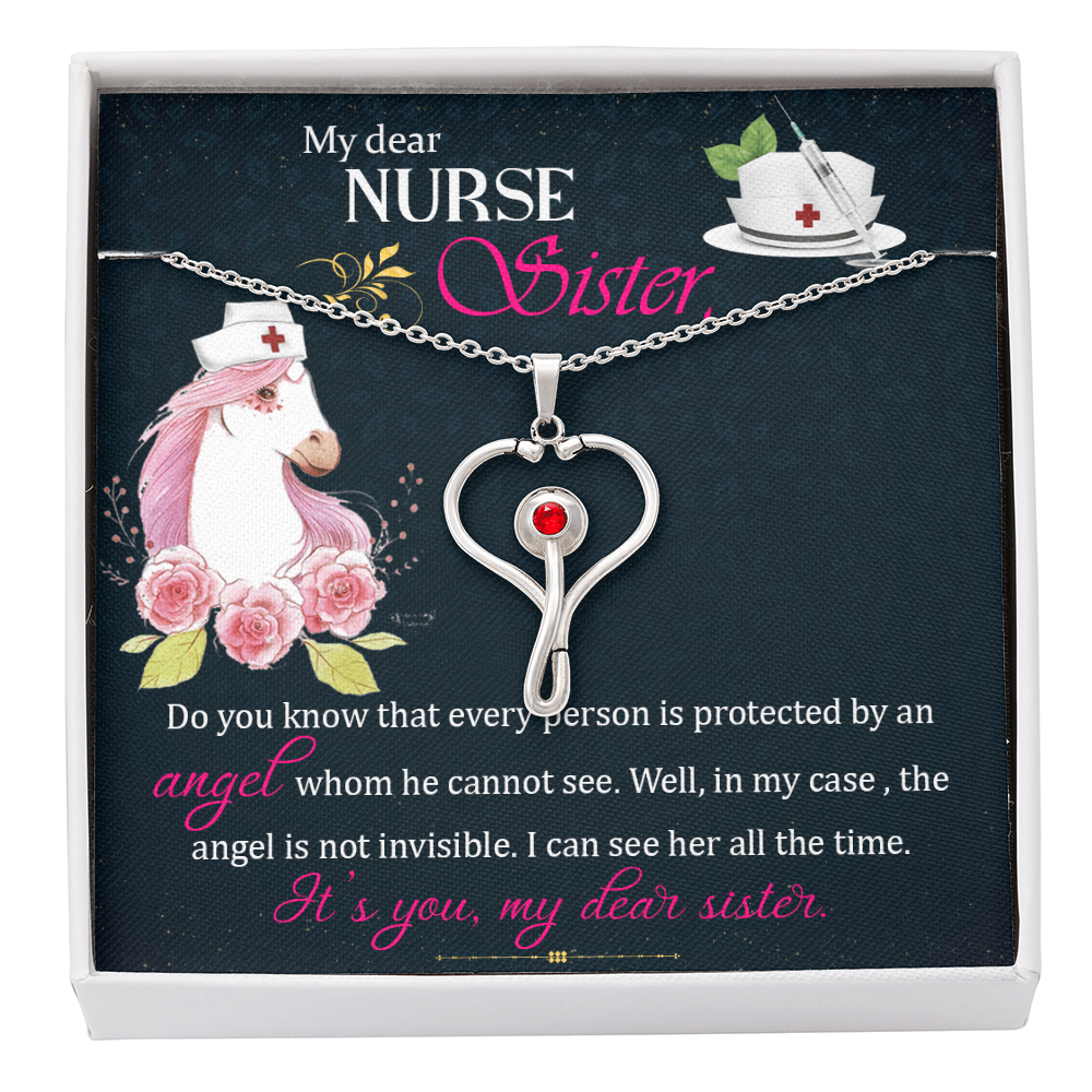 Nurse Sister Necklace Gift – Stethoscope Heart Jewelry for RN, CNA, Medical Worker Gift from Sister