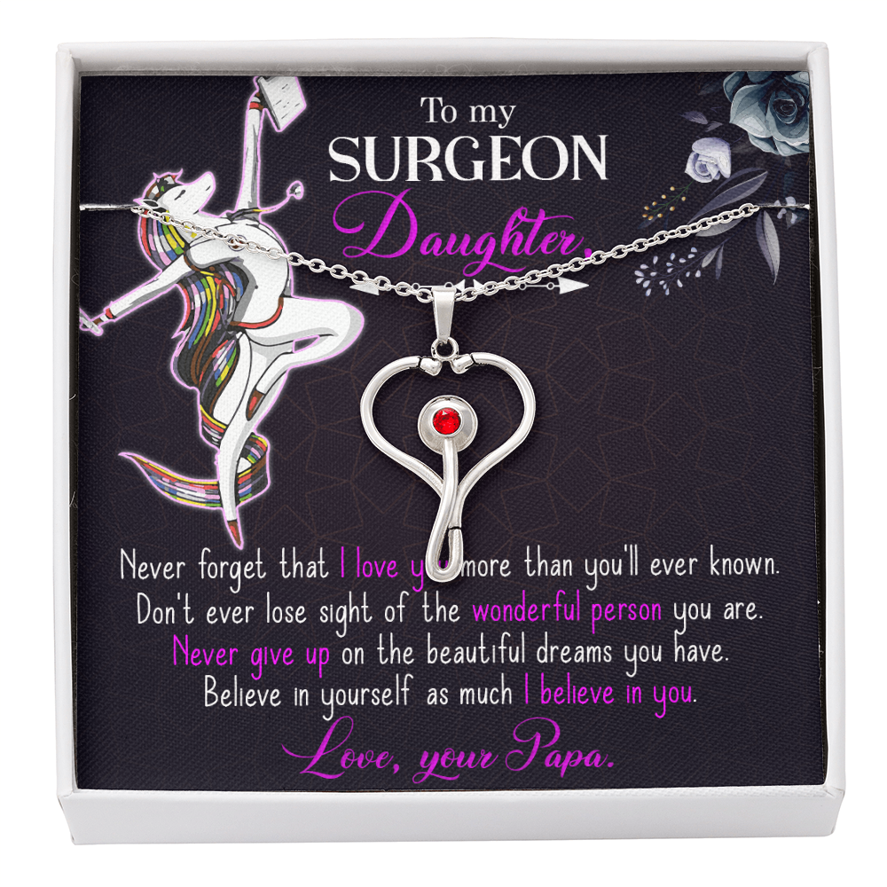 Surgeon Daughter Necklace Gift – Medical Graduation Gift from Dad, Stethoscope Heart Jewelry for Future Doctor