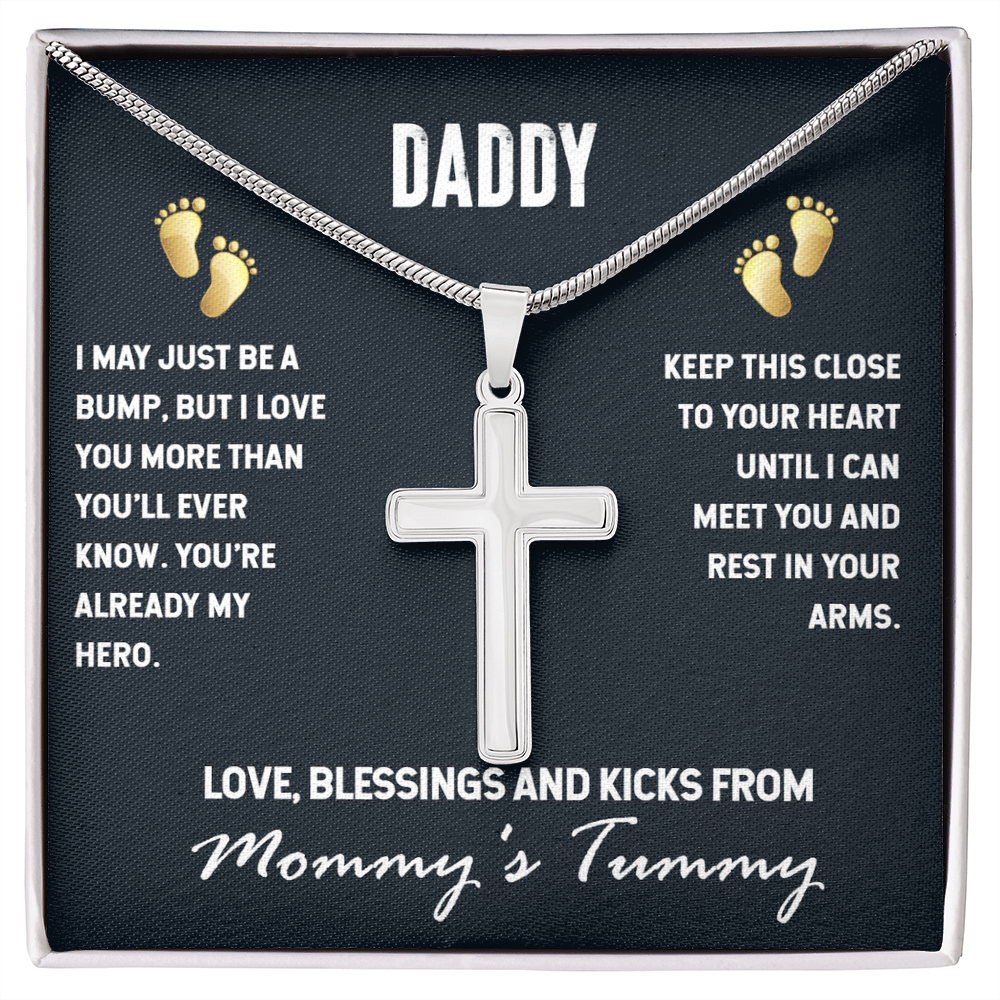 Daddy-to-Be Cross Necklace – “Love From Mommy's Tummy” Pregnancy Announcement Gift for Dad