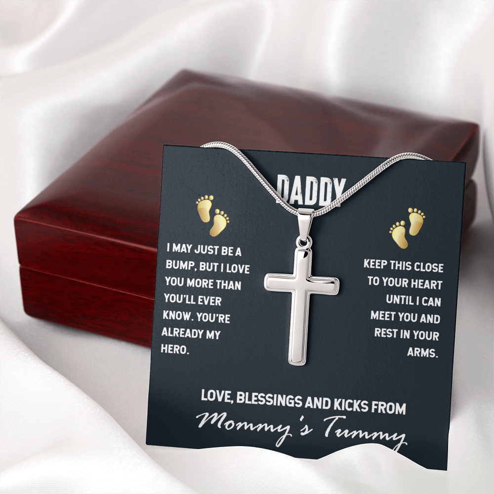 Daddy-to-Be Cross Necklace – “Love From Mommy's Tummy” Pregnancy Announcement Gift for Dad