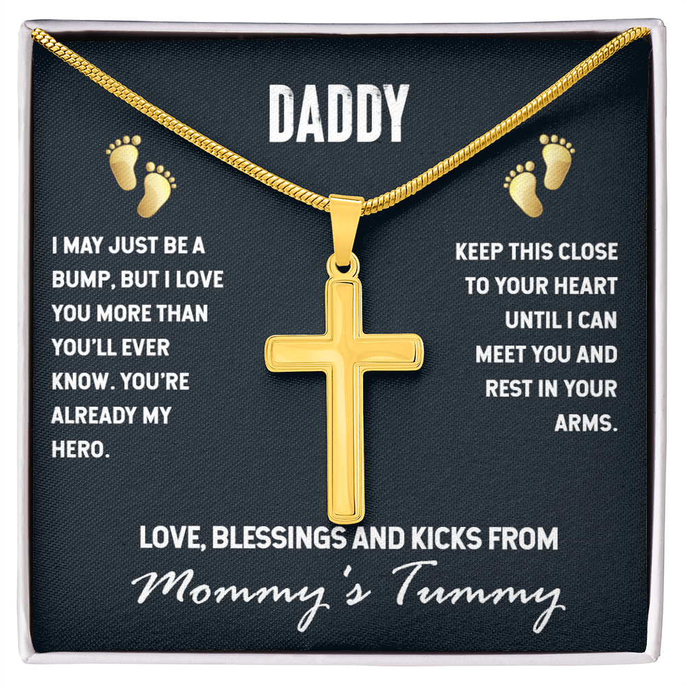 Daddy-to-Be Cross Necklace – “Love From Mommy's Tummy” Pregnancy Announcement Gift for Dad