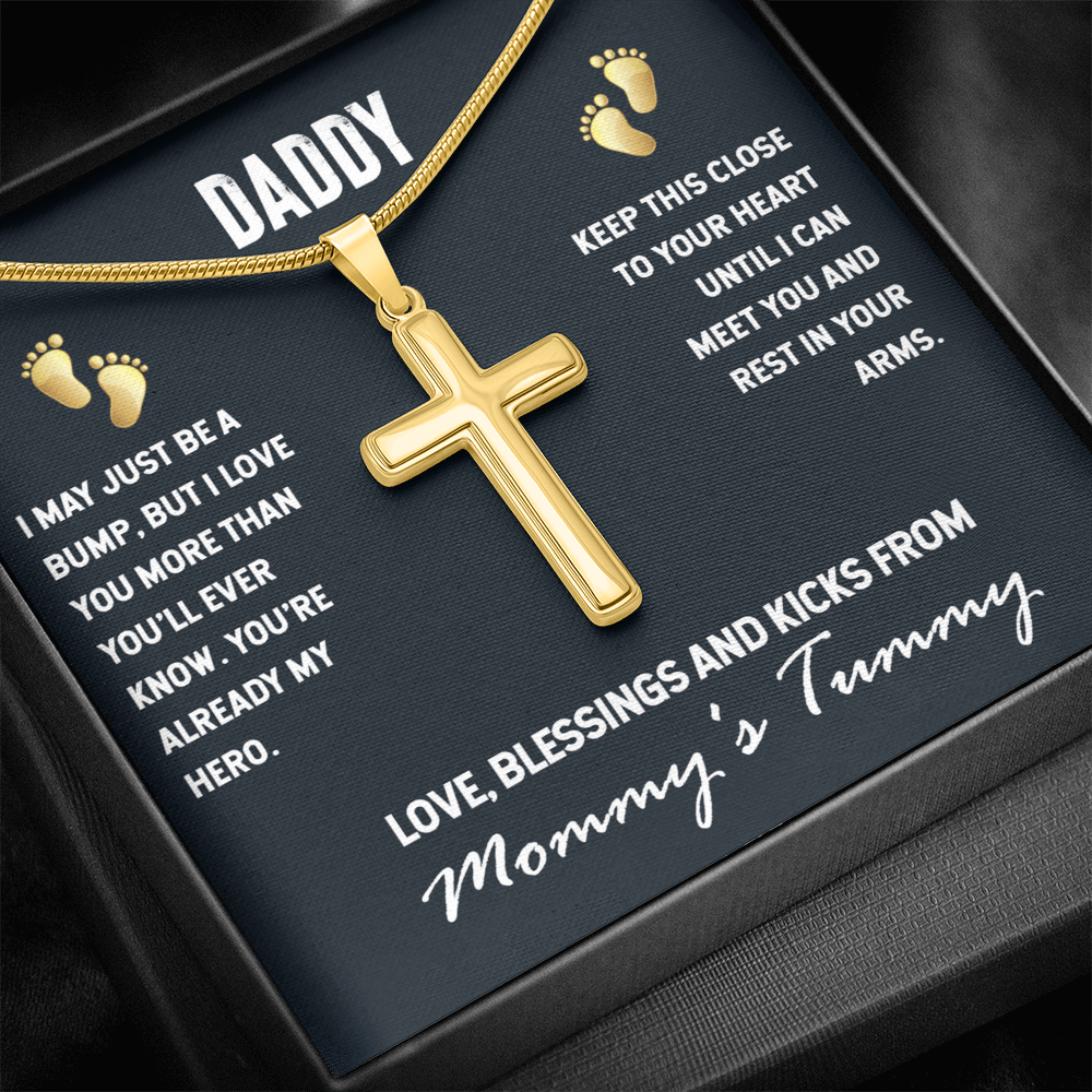 Daddy-to-Be Cross Necklace – “Love From Mommy's Tummy” Pregnancy Announcement Gift for Dad