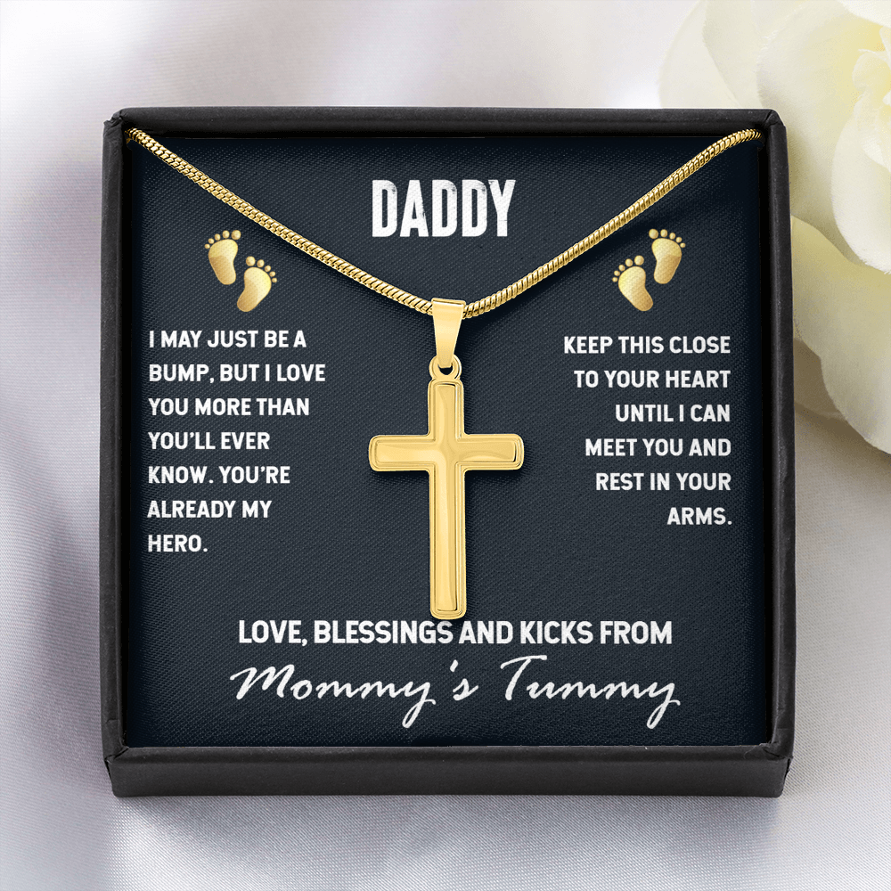 Daddy-to-Be Cross Necklace – “Love From Mommy's Tummy” Pregnancy Announcement Gift for Dad