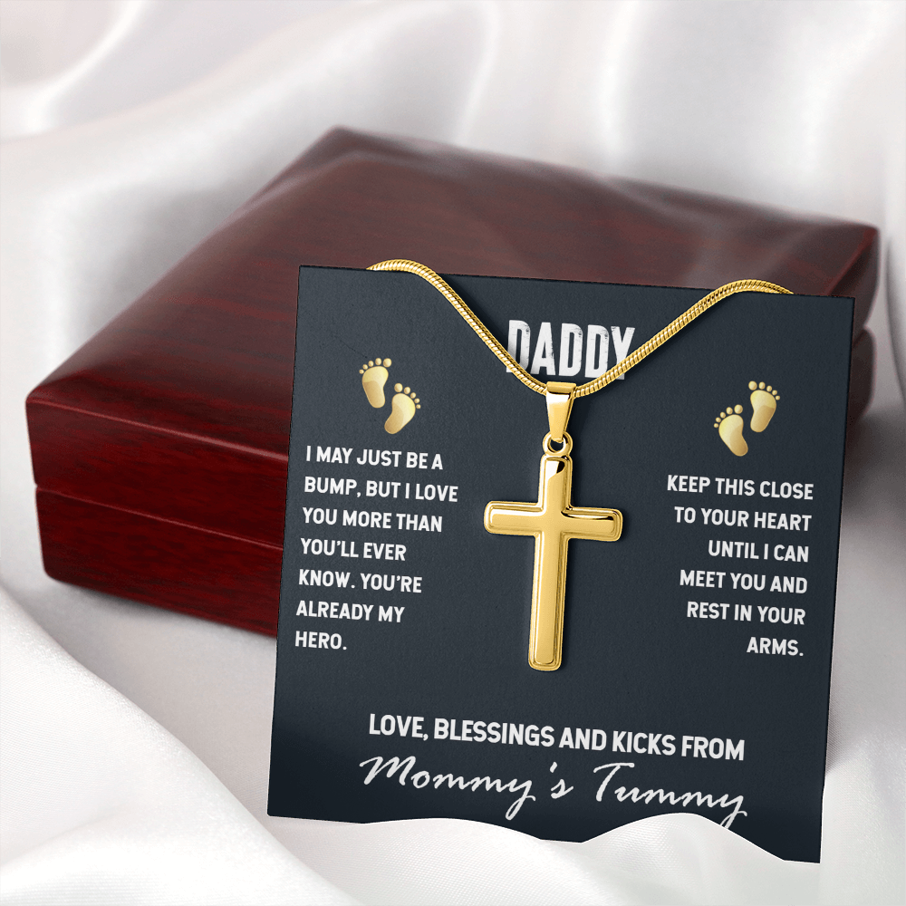 Daddy-to-Be Cross Necklace – “Love From Mommy's Tummy” Pregnancy Announcement Gift for Dad
