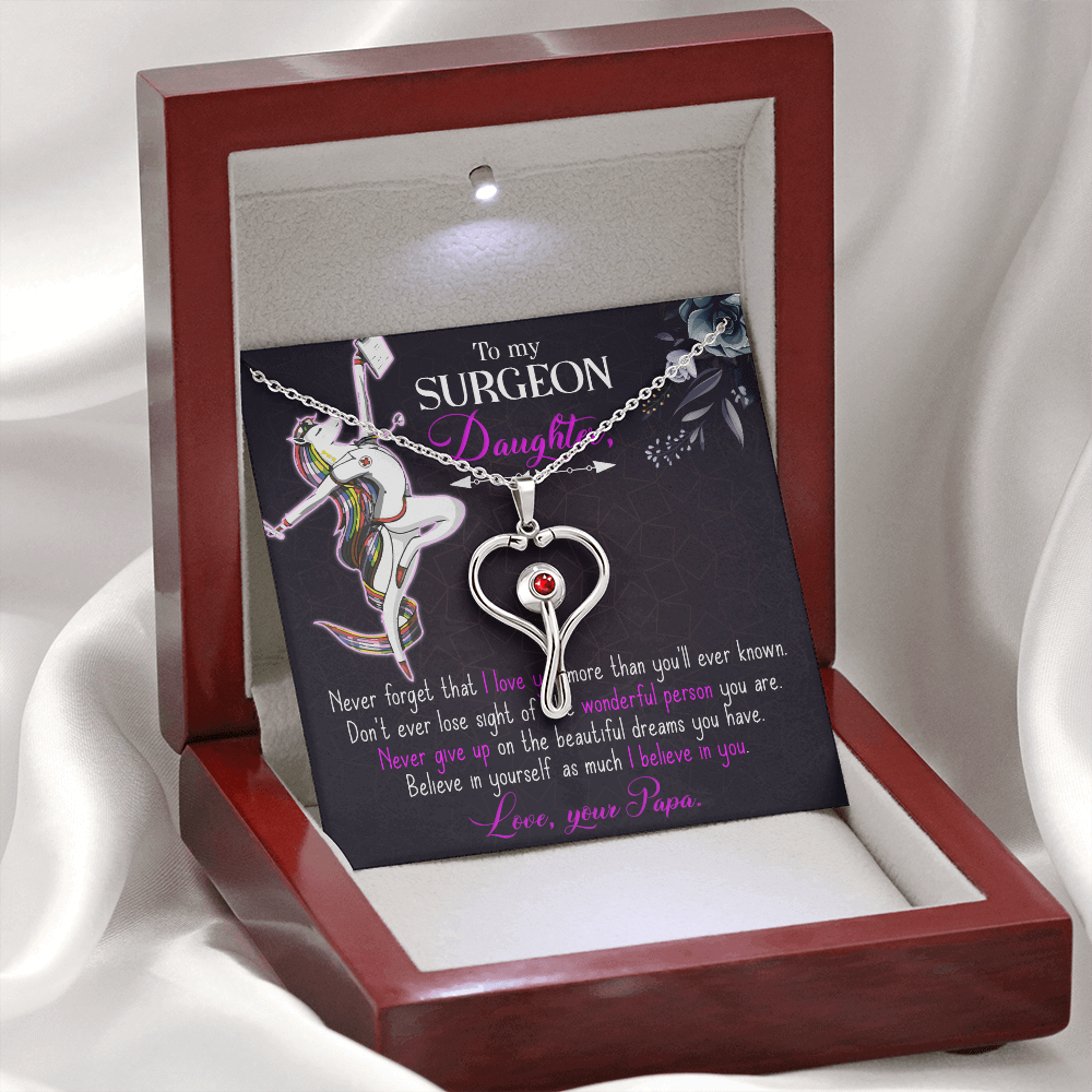 Surgeon Daughter Necklace Gift – Medical Graduation Gift from Dad, Stethoscope Heart Jewelry for Future Doctor