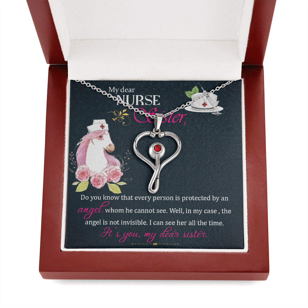 Nurse Sister Necklace Gift – Stethoscope Heart Jewelry for RN, CNA, Medical Worker Gift from Sister